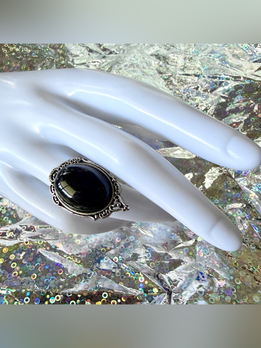Vintage Gothic Victorian Style Black Onyx like Statement Ring 🖤